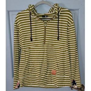 Ampersand Avenue Womens XL Olive Green Striped Quarter Zip Hoodie Floral Cuffs